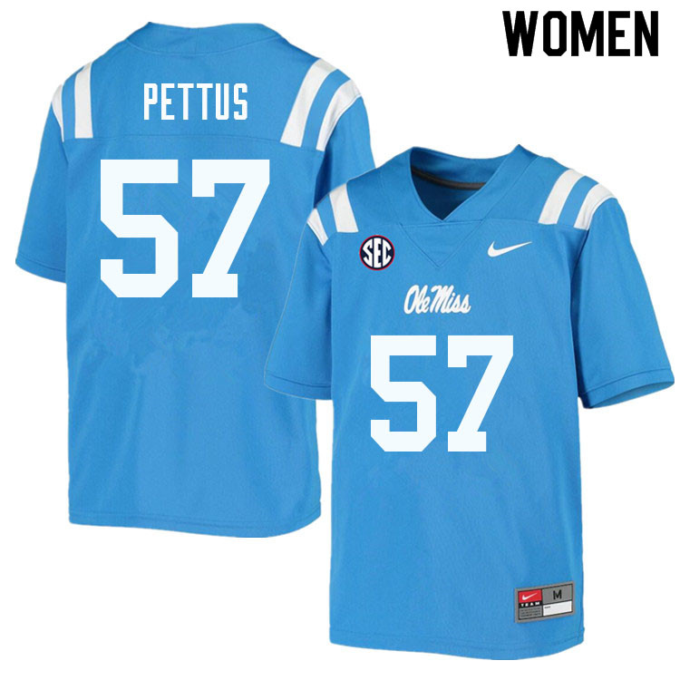 Women #57 Micah Pettus Ole Miss Rebels College Football Jerseys Sale-Powder Blue